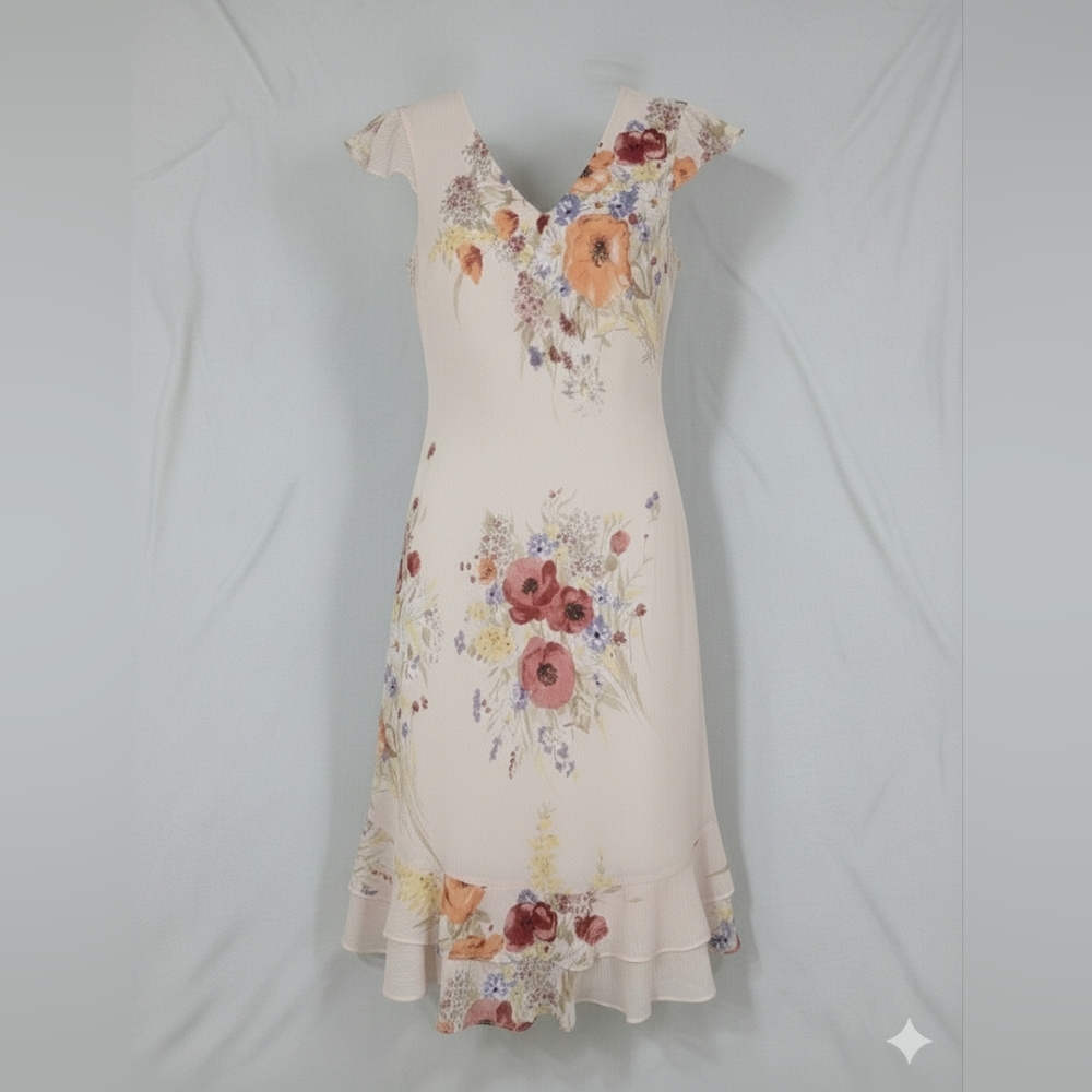 Vintage Floral Chiffon Tiered Midi Romantic Dainty Bias Cut Slip Dress‎